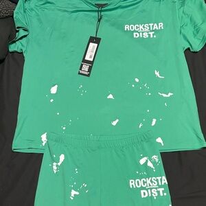 Green Rockstar Dist. T-Shirt with Splatter Design